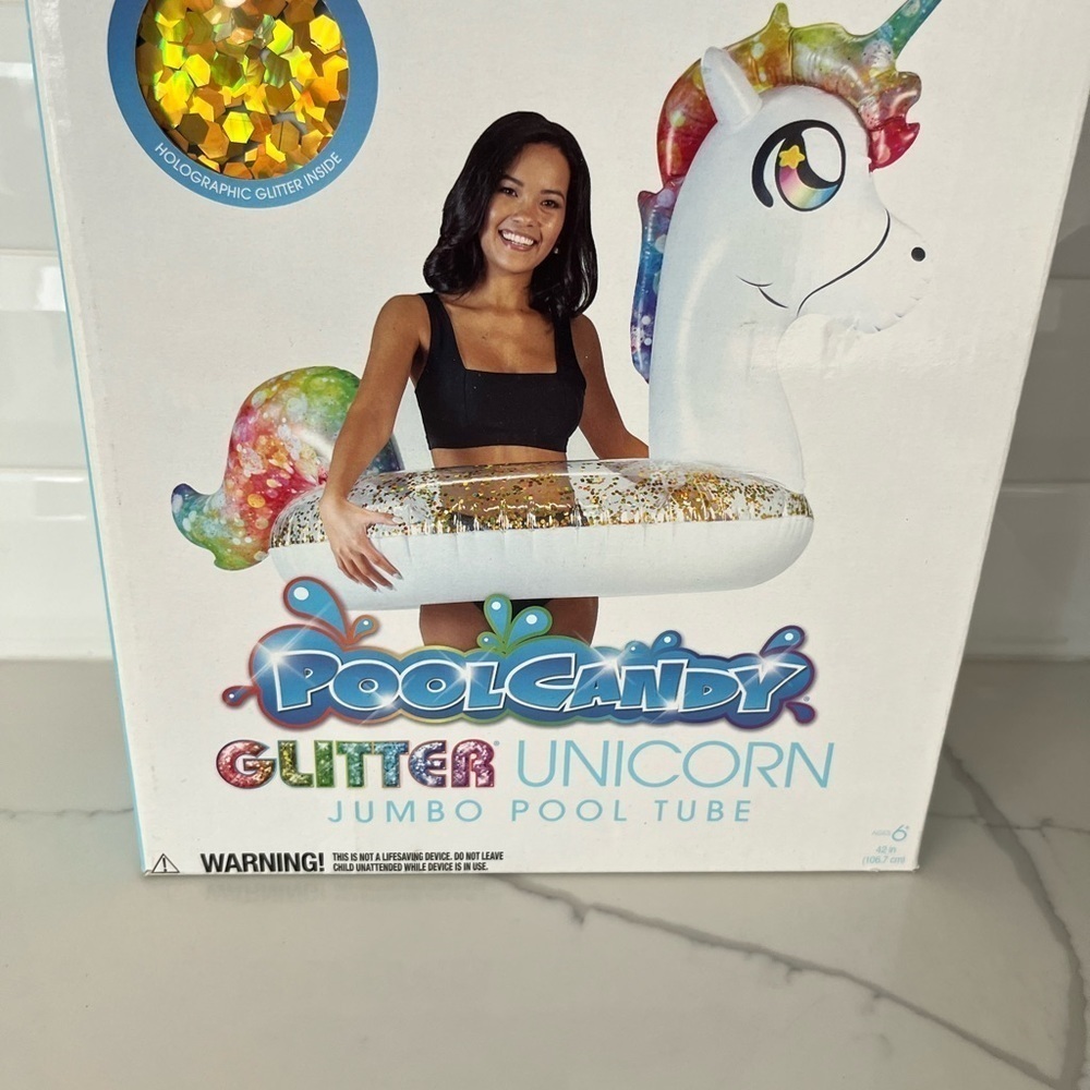 PoolCandy Inflatable Glitter Rainbow Unicorn Pool Tube Float 42 Inch - Picture 3 of 6
